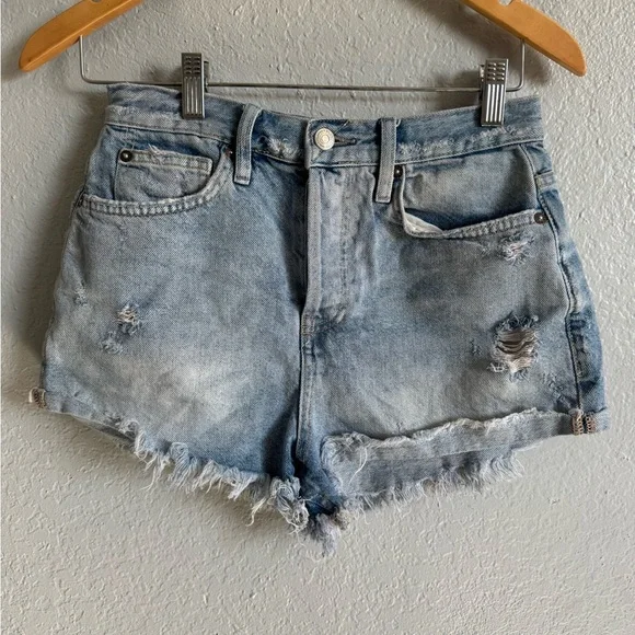 Free People Light Blue Distressed Jean Shorts - Picture 1 of 4
